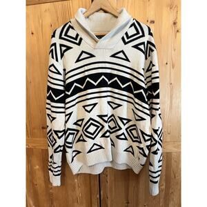 Vintage Chaps Ralph Lauren Sweater Black & White Geometric Cotton Y2K Size XXL